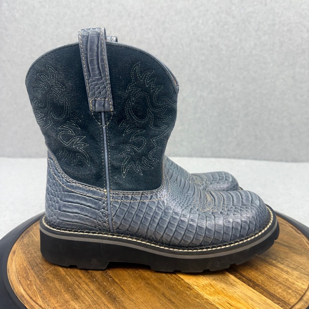 Ariat Fatbaby Blue Croc Embossed Suede Western Boots 14738 Women's 8.5 B